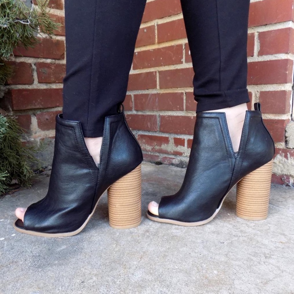 Open-toe bootie block heels - Multiple Sizes